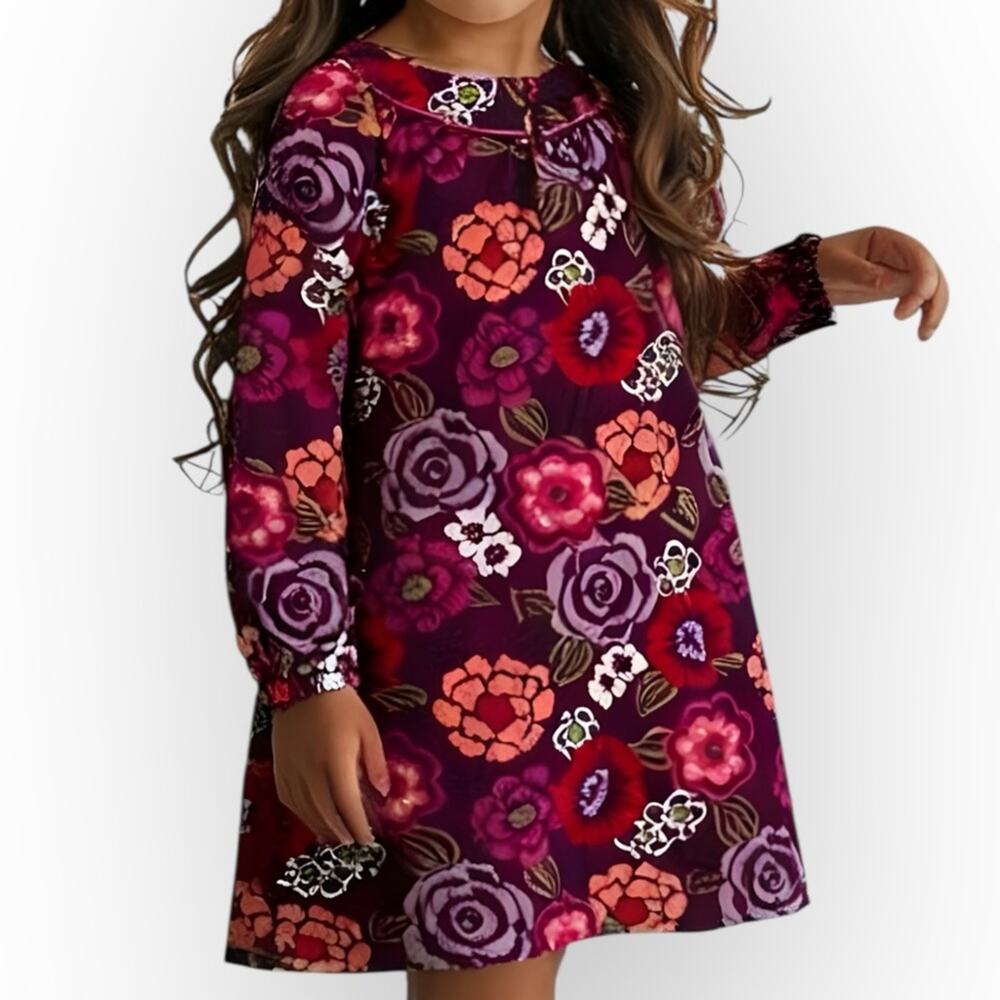 LANDS' END KIDS Fall Floral Print Corduroy Dress Girl's Size 5T Long Sleeve